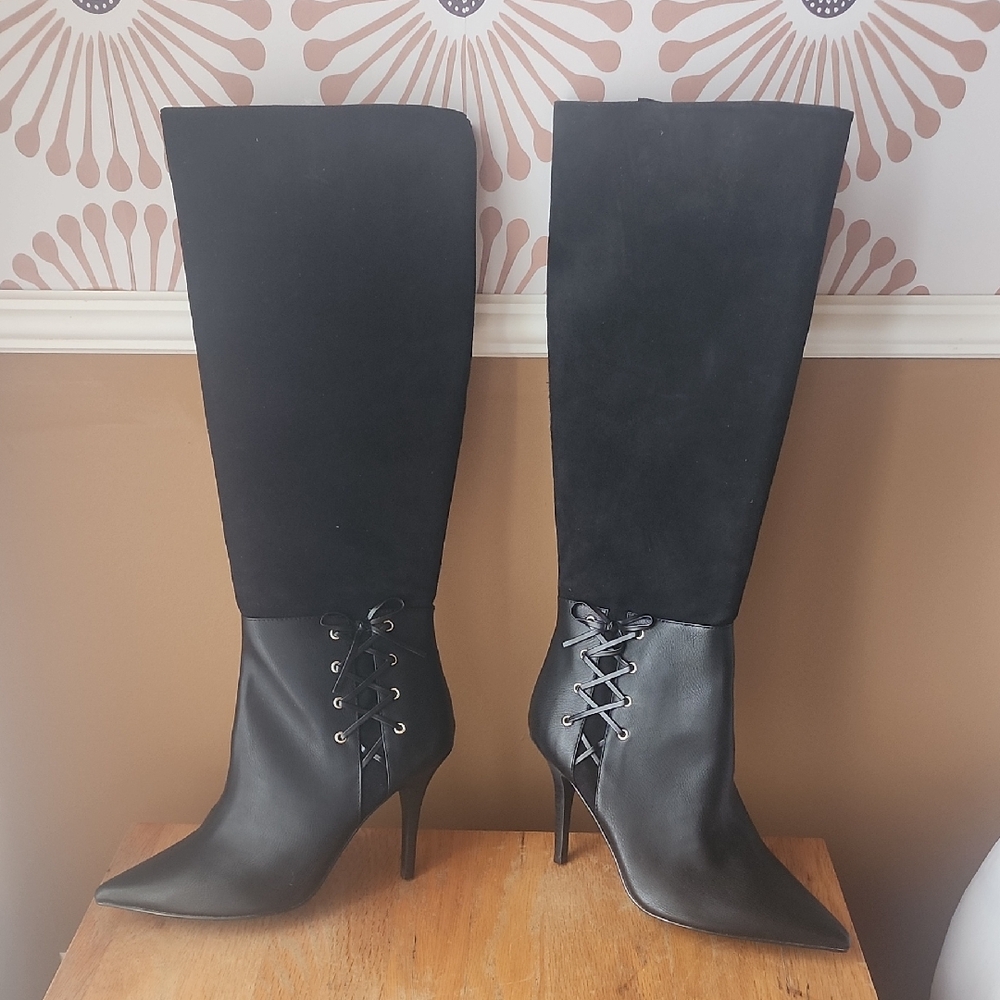 Nine West Black Heeled Knee-High Boots